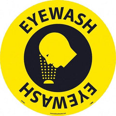 NMC - Eyewash, Anti-Skid Pressure-Sensitive Vinyl Floor Sign - Round, Black on Yellow, Adhesive Backed, For Restroom, Janitorial & Housekeeping - Americas Industrial Supply