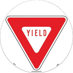 NMC - Yield, Anti-Skid Pressure-Sensitive Vinyl Floor Sign - Round, Red on White, Adhesive Backed, For Restroom, Janitorial & Housekeeping - Americas Industrial Supply