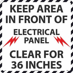 NMC - Keep Area in Front of Electrical Panel Clear 36", Anti-Skid Pressure-Sensitive Vinyl Floor Sign - Round, Black on White, Adhesive Backed, For Restroom, Janitorial & Housekeeping - Americas Industrial Supply