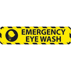 NMC - Emergency Eye Wash, Anti-Skid Pressure-Sensitive Vinyl Floor Sign - Rectangle, Black on Yellow, Adhesive Backed, For Restroom, Janitorial & Housekeeping - Americas Industrial Supply