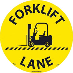 NMC - Forklift Lane, Anti-Skid Pressure-Sensitive Vinyl Floor Sign - Round, Black on Yellow, Adhesive Backed, For Restroom, Janitorial & Housekeeping - Americas Industrial Supply