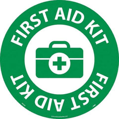 NMC - First Aid Kit, Anti-Skid Pressure-Sensitive Vinyl Floor Sign - Round, White on Green, Adhesive Backed, For Restroom, Janitorial & Housekeeping - Americas Industrial Supply