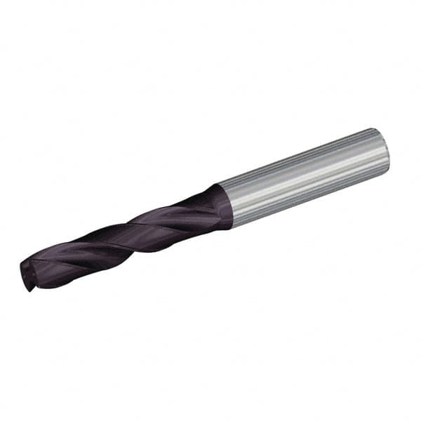 Kennametal - 6.1mm 180° Spiral Flute Solid Carbide Screw Machine Drill Bit - TiAlN Finish, Right Hand Cut, 34mm Flute Length, 79mm OAL, Straight Shank, Through Coolant - Americas Industrial Supply