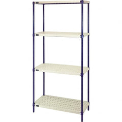 Quantum Storage - 72" High x 18" Wide x 36" Deep, 4 Shelf Ventilated Structural Open Plastic Shelving with Legs - Blue/White, 600 Lb Capacity - Americas Industrial Supply