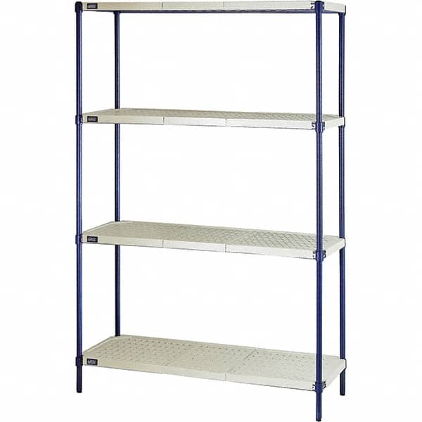 Quantum Storage - 72" High x 18" Wide x 48" Deep, 4 Shelf Ventilated Structural Open Plastic Shelving with Legs - Blue/White, 600 Lb Capacity - Americas Industrial Supply