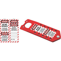 NMC - Single Jaw, 1 to 2" Jaw Diam, 10 PadLocks, Aluminum Lockout Hasp - Scissor Action, 3" Long x 7-1/2" Wide, Red - Americas Industrial Supply