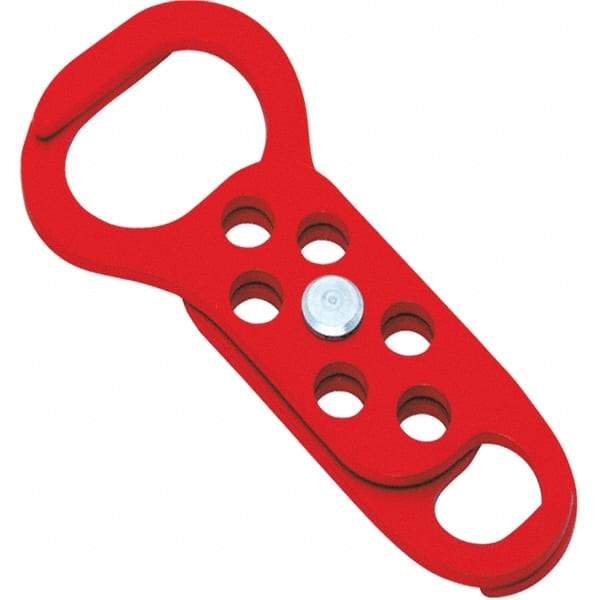 NMC - Double Jaw, 1 to 2" Jaw Diam, 6 PadLocks, Steel Lockout Hasp - Scissor Action, 5-13/32" Long x 2-1/2" Wide, Red - Americas Industrial Supply