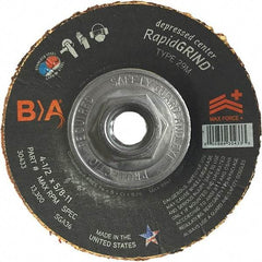 BULLARD - 36 Grit, 4-1/2" Wheel Diam, 1/8" Wheel Thickness, Type 29 Depressed Center Wheel - Coarse/Extra Coarse Grade, Ceramic, 13,300 Max RPM, Compatible with Angle Grinder - Americas Industrial Supply