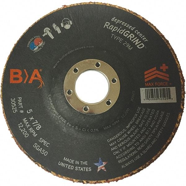 BULLARD - 50 Grit, 5" Wheel Diam, 1/8" Wheel Thickness, 7/8" Arbor Hole, Type 29 Depressed Center Wheel - Coarse Grade, Ceramic, 12,200 Max RPM, Compatible with Angle Grinder - Americas Industrial Supply