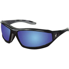 MCR Safety - Blue Mirror Lenses, Framed Safety Glasses - Anti-Fog, Scratch Resistant, Black Polycarbonate Frame, Size Universal, Wrap Around - Americas Industrial Supply