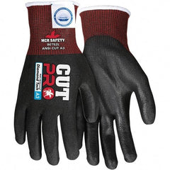 MCR Safety - Size M, ANSI Cut Lvl A3, Abrasion Lvl 5, Polyurethane Coated Dyneema or Dyneema Alternative Cut Resistant Gloves - Palm & Fingers Coated, Dyneema Lining, Knit Wrist, Black, Paired - Americas Industrial Supply