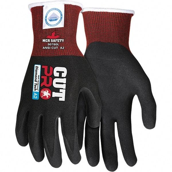 MCR Safety - Size S, ANSI Cut Lvl A4, Nitrile Coated Dyneema or Dyneema Alternative Cut Resistant Gloves - Palm & Fingers Coated, Dyneema Lining, Knit Wrist, Black, Paired - Americas Industrial Supply