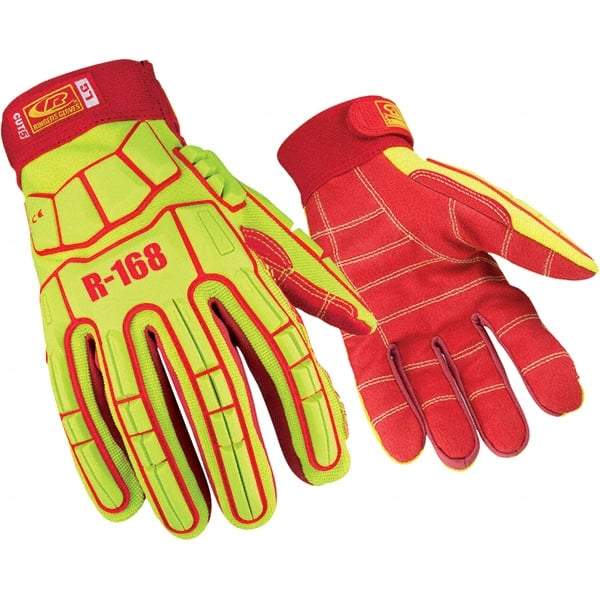 Ringers Gloves - Size 3XL, ANSI Cut Lvl A5, PVC Cut & Puncture Resistant Gloves - Slip-On Cuff, Hi-Vis Yellow/Red, Paired - Americas Industrial Supply