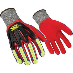 Ringers Gloves - Size M, ANSI Cut Lvl A6, Nitrile Coated ATA/HPPE Blend Cut & Puncture Resistant Gloves - Palm, Fingers & Knuckles Coated, Knit Wrist, Hi-Vis Yellow/Black, Paired - Americas Industrial Supply