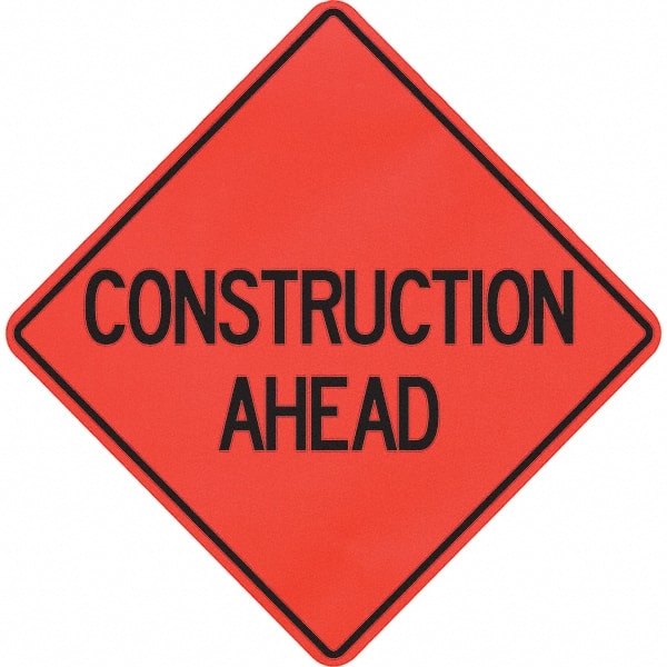 PRO-SAFE - "Construction Ahead," 48" Wide x 48" High Vinyl Traffic Control Sign - Americas Industrial Supply