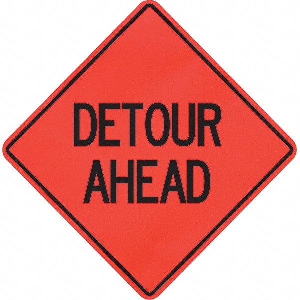 PRO-SAFE - "Detour Ahead," 48" Wide x 48" High Vinyl Traffic Control Sign - Americas Industrial Supply