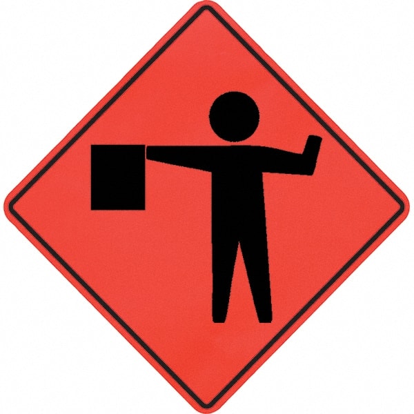 PRO-SAFE - Worker with Directional Flag, 48" Wide x 48" High Vinyl Traffic Control Sign - Americas Industrial Supply