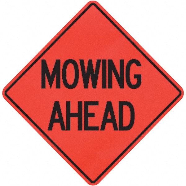 Traffic Control Sign: Triangle, ″Mowing Ahead″ Vinyl, Sign Stand Mount, 36″ High