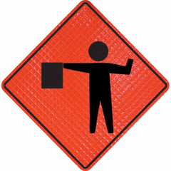 PRO-SAFE - Worker with Directional Flag, 36" Wide x 36" High Vinyl Traffic Control Sign - Americas Industrial Supply