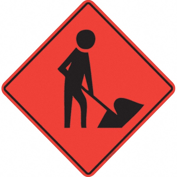 PRO-SAFE - Worker Digging, 36" Wide x 36" High Vinyl Traffic Control Sign - Americas Industrial Supply