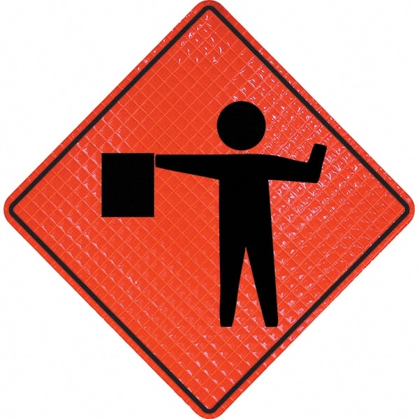 PRO-SAFE - Worker with Directional Flag, 48" Wide x 48" High Vinyl Traffic Control Sign - Americas Industrial Supply