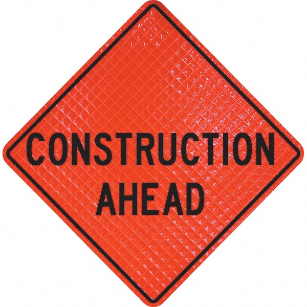 PRO-SAFE - "Construction Ahead," 48" Wide x 48" High Vinyl Traffic Control Sign - Americas Industrial Supply