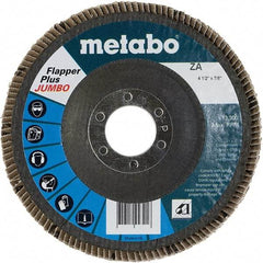 Metabo - 40 Grit, 4-1/2" Disc Diam, 7/8" Center Hole, Type 27 Zirconia Alumina Flap Disc - 13,300 Max RPM, Fiberglass Backing, Arbor Attaching System, Coated - Americas Industrial Supply