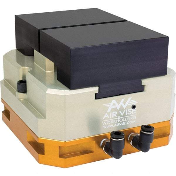Air Vise Workholding - 4" Jaw Width, 15/16" Throat Depth, Air Precision Self Centering Vise - 200 Max Operating psi - Americas Industrial Supply