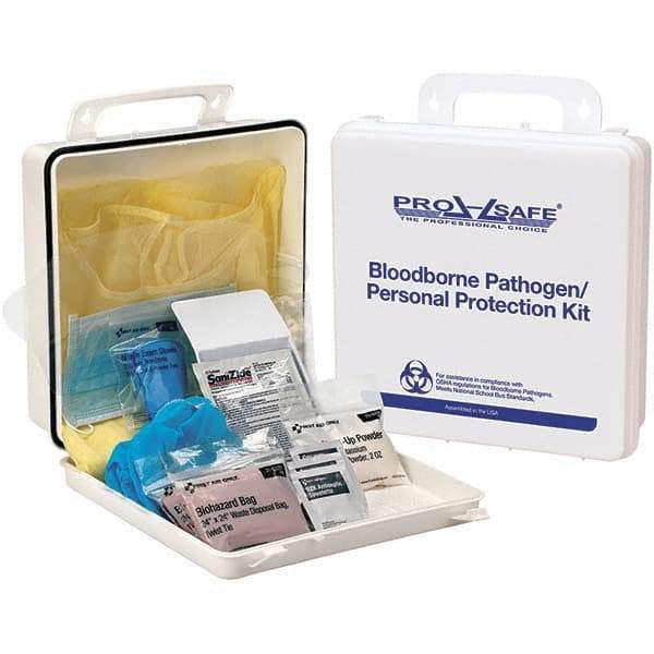 PRO-SAFE - Personal Protection Bloodborne Pathogen Kit - 2-3/4" Wide x 9-1/4" Deep x 9-1/4" High, Plastic Box - Americas Industrial Supply