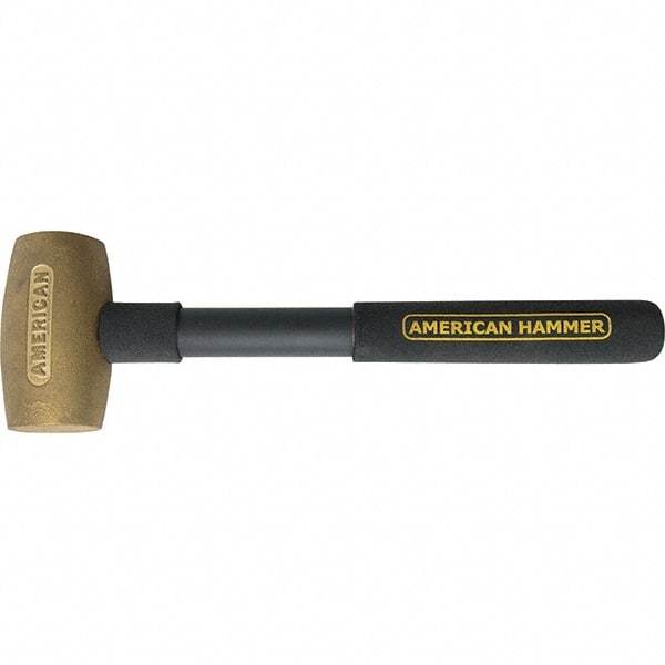 American Hammer - 3-1/2 Lb Brass Nonsparking Hammer - 14" OAL, 3-1/2" Head Length, 2" Face Diam, 14" Steel with Grip Handle - Americas Industrial Supply