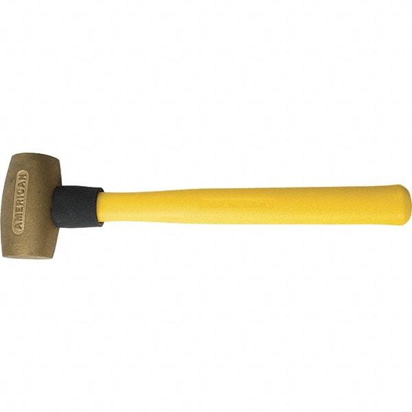 American Hammer - 3-1/2 Lb Brass Nonsparking Hammer - 16" OAL, 3-1/2" Head Length, 2" Face Diam, 14" Fiberglass with Grip Handle - Americas Industrial Supply