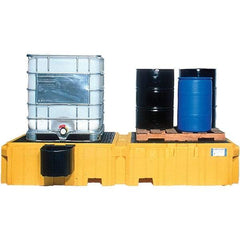 UltraTech - 535 Gal Sump Capacity, Polyethylene TWIN IBC Spill Pallet, Left Side Bucket with Drain - 61.6" Long x 22" Wide x 124-1/2" High, 8,000 Lb Capacity, 2 Totes, Includes 1 Left Side Bucket Shelf - Americas Industrial Supply
