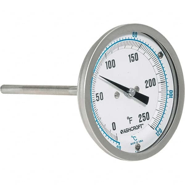 Ashcroft - 6" Stem, 0 to 250° F Bi-Metal Thermometer - Americas Industrial Supply