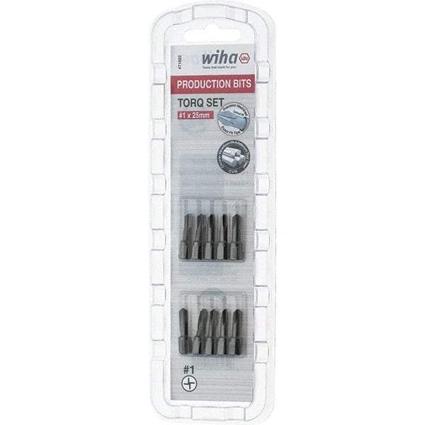 Wiha - 1/4" Drive, #1 Torq-Set Screwdriver Bit - 1" OAL - Americas Industrial Supply