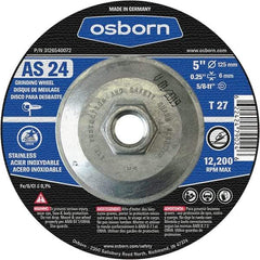 Osborn - 24 Grit, 5" Wheel Diam, 1/4" Wheel Thickness, Type 27 Depressed Center Wheel - Coarse Grade, Aluminum Oxide, 12,225 Max RPM - Americas Industrial Supply