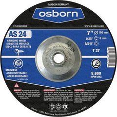 Osborn - 24 Grit, 7" Wheel Diam, 1/4" Wheel Thickness, Type 27 Depressed Center Wheel - Coarse Grade, Aluminum Oxide, 8,600 Max RPM - Americas Industrial Supply
