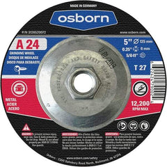 Osborn - 24 Grit, 5" Wheel Diam, 1/4" Wheel Thickness, Type 27 Depressed Center Wheel - Coarse Grade, Aluminum Oxide, 12,225 Max RPM - Americas Industrial Supply