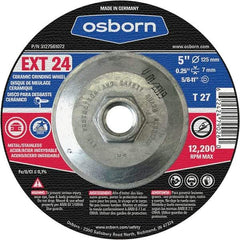 Osborn - 24 Grit, 5" Wheel Diam, 1/4" Wheel Thickness, Type 27 Depressed Center Wheel - Coarse Grade, Ceramic, 12,225 Max RPM - Americas Industrial Supply