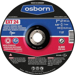 Osborn - 24 Grit, 7" Wheel Diam, 1/4" Wheel Thickness, 7/8" Arbor Hole, Type 27 Depressed Center Wheel - Coarse Grade, Ceramic, 8,600 Max RPM - Americas Industrial Supply