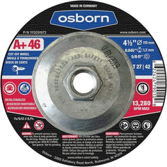 Osborn - 4-1/2" 60 Grit Aluminum Oxide Cutoff Wheel - 0.045" Thick, 5/8-11 Arbor, Use with Angle Grinders - Americas Industrial Supply