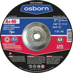 Osborn - 7" 46 Grit Aluminum Oxide Cutoff Wheel - 0.06" Thick, 5/8-11 Arbor, Use with Angle Grinders - Americas Industrial Supply