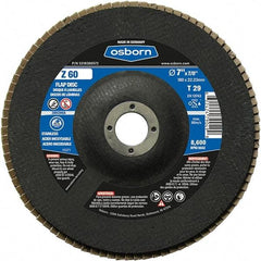 Osborn - 60 Grit, 7" Disc Diam, 7/8" Center Hole, Type 29 Zirconia Alumina Flap Disc - 8,600 Max RPM, Fiberglass Backing, Arbor Attaching System, Coated - Americas Industrial Supply