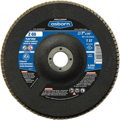 Osborn - 60 Grit, 7" Disc Diam, 7/8" Center Hole, Type 27 Zirconia Alumina Flap Disc - 8,600 Max RPM, Fiberglass Backing, Arbor Attaching System, Coated - Americas Industrial Supply