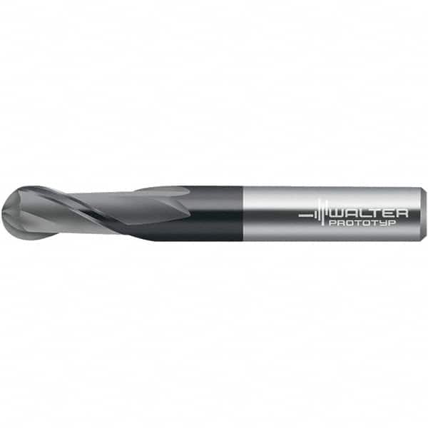 Walter-Prototyp - 12mm Diam, 22mm LOC, 2 Flute Solid Carbide Ball End Mill - TiAlN Finish, 83mm OAL, 12mm Shank Diam - Americas Industrial Supply