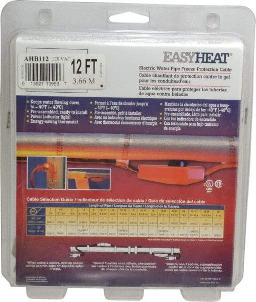 EasyHeat - 12' Long, Preassembled, Fixed Length, Fixed Wattage, Protection Heat Cable - 120 Input Volts, 84 Watts - Americas Industrial Supply