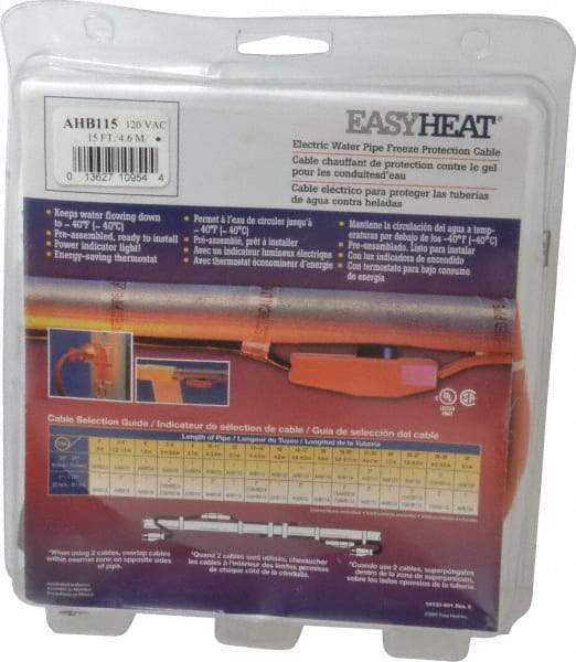 EasyHeat - 15' Long, Preassembled, Fixed Length, Fixed Wattage, Protection Heat Cable - 120 Input Volts, 105 Watts - Americas Industrial Supply