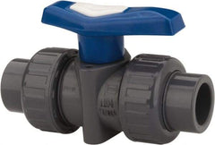 Simtech - 2-1/2" Pipe, Full Port, Polypropylene True Union Design Ball Valve - Inline - Two Way Flow, FNPT x FNPT Ends, Tee Handle, 150 WOG - Americas Industrial Supply