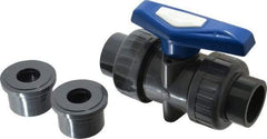 Simtech - 1" Pipe, Full Port, PVC True Union Design Ball Valve - Inline - Two Way Flow, FNPT x FNPT (with Socket Adapter) Ends, Tee Handle, 232 WOG - Americas Industrial Supply
