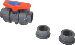 Simtech - 1-1/2" Pipe, Full Port, PVC True Union Design Ball Valve - Inline - Two Way Flow, FNPT x FNPT (with Socket Adapter) Ends, Tee Handle, 232 WOG - Americas Industrial Supply