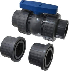 Simtech - 2-1/2" Pipe, Full Port, PVC True Union Design Ball Valve - Inline - Two Way Flow, FNPT x FNPT Ends, Tee Handle, 150 WOG - Americas Industrial Supply